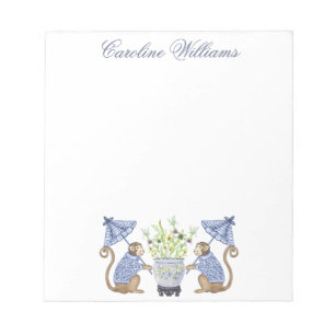 Watercolor Chinoiserie Monkeys Personalized Notepad