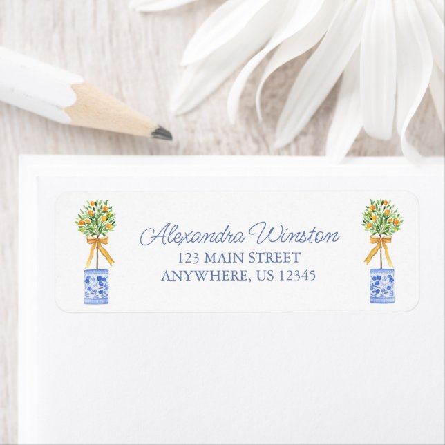 Watercolor Chinoiserie Orange Tree Topiary (Insitu)