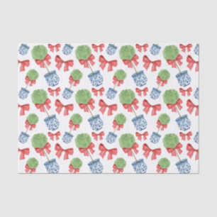 Watercolor Chinoiserie Red Bow Topiary Tissue Paper