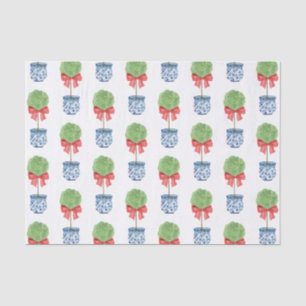 Watercolor Chinoiserie Red Bow Topiary Tissue Paper