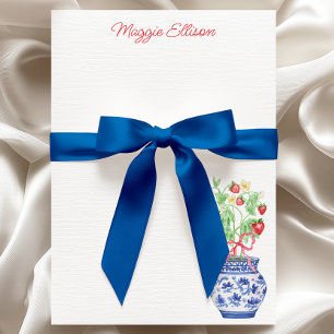 Watercolor Chinoiserie Vase of Red Strawberries Thank You Card