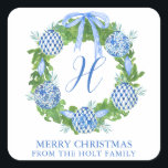 Watercolor Chinoiserie Wreath Christmas Square Sticker<br><div class="desc">PreppyPrint.com - Celebrate Christmas in style! Add your personalized touch to these gift enclosure cards. Transfer this design onto the products of your choice too! Please visit my designer store,  PreppyPrint.com,  for coordinating items.</div>