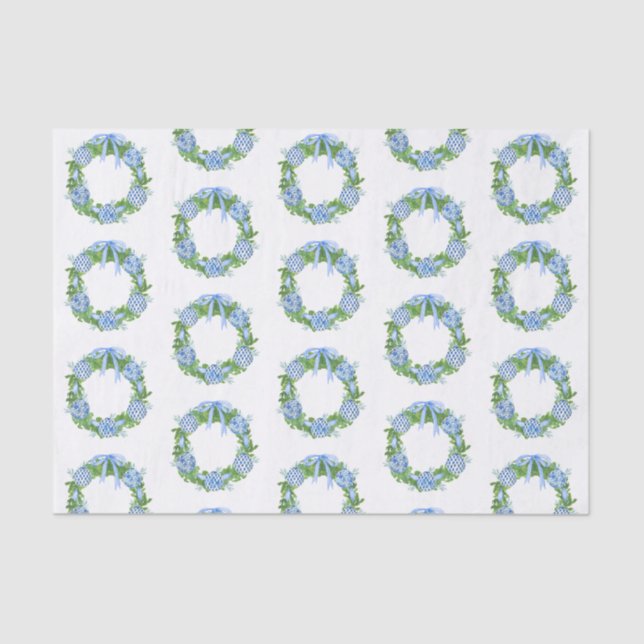 Watercolor Chinoiserie Wreath Christmas Tissue Paper (Front)