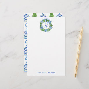 Watercolor Chinoiserie Wreath Monogram Christmas Stationery