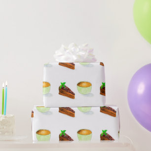 Watercolor Chocolate Cake With Coffee Wrapping Paper