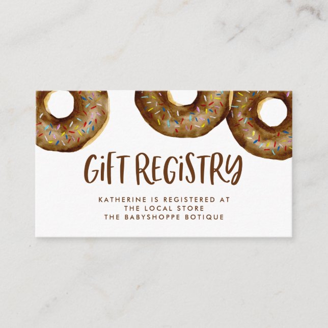 Watercolor Chocolate Doughnuts Baby Shower Registr Enclosure Card (Front)