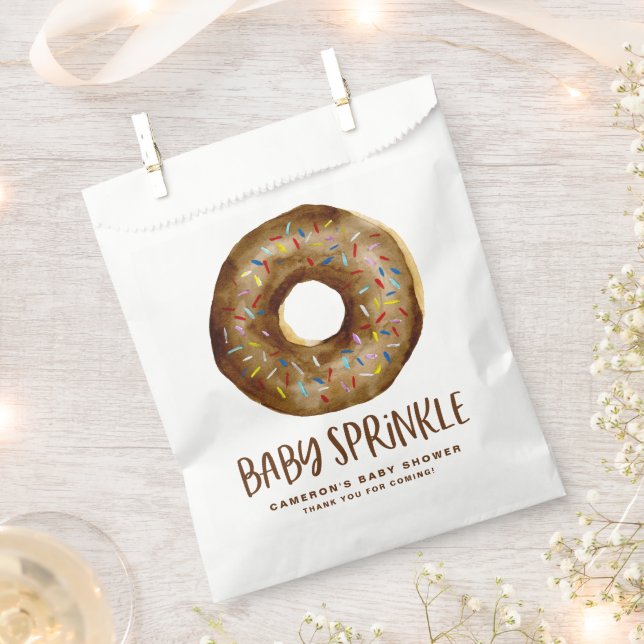 Watercolor Chocolate Glazed Doughnut Baby Sprinkle Favour Bag (Clipped)