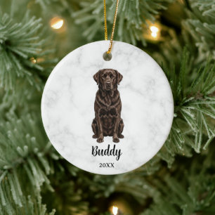 Watercolor Chocolate Lab Dog Name Pet Memorial Ceramic Ornament