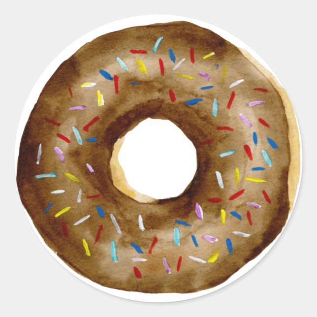 Watercolor Chocolate Sprinkle Doughnut Birthday Classic Round Sticker (Front)