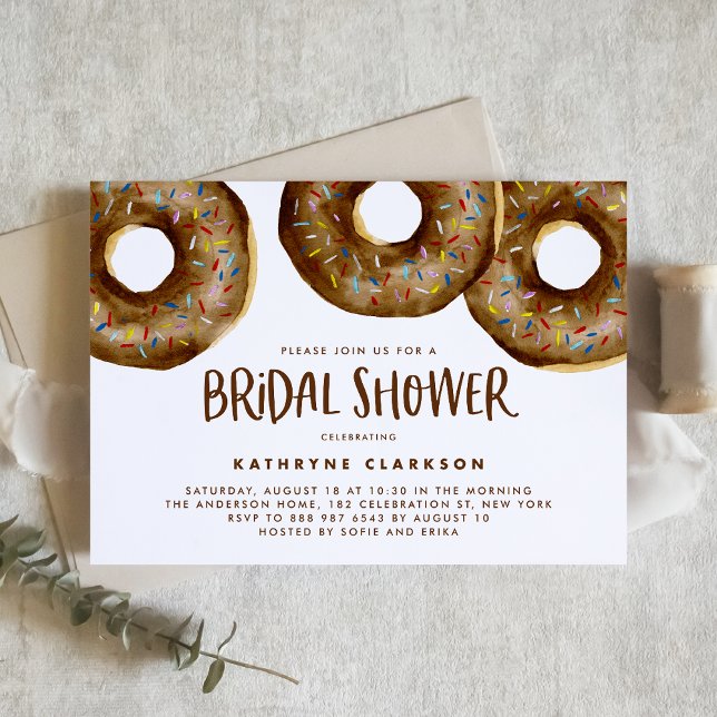 Watercolor Chocolate Sprinkle Doughnuts Bridal Sho Invitation (Creator Uploaded)