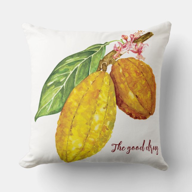 Watercolor chocolate tree fruit throw pillow (Front)