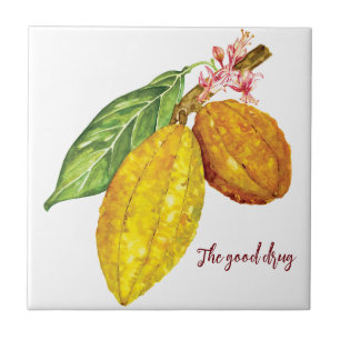 Watercolor chocolate tree fruit tile