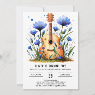 Watercolor Chord Guitar Boy Birthday Invitation