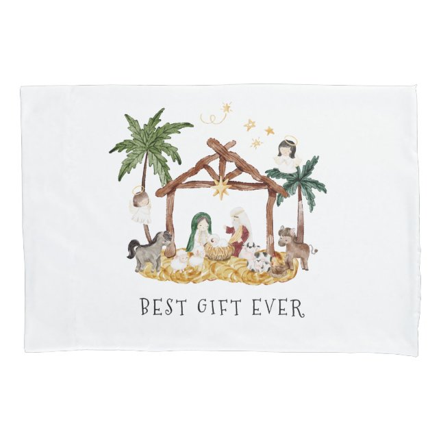 Watercolor Christian Christmas Nativity Pillowcase (Front)