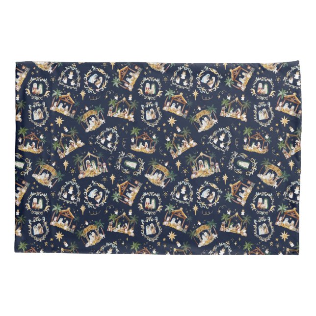 Watercolor Christian Christmas Nativity Pillowcase (Back)