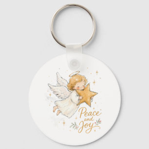 Watercolor Christmas Angel with Star Keychain