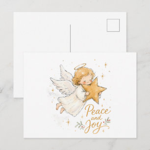Watercolor Christmas Angel with Star Postcard