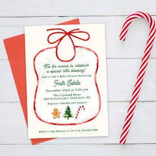 Watercolor Christmas Baby Shower Bib Invitation