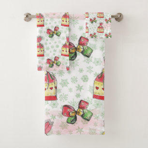 Watercolor christmas bag of sweets bath towel set