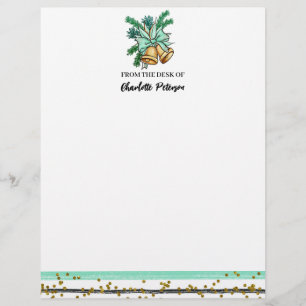 Watercolor Christmas Bell and Pine Leaves Letterhead