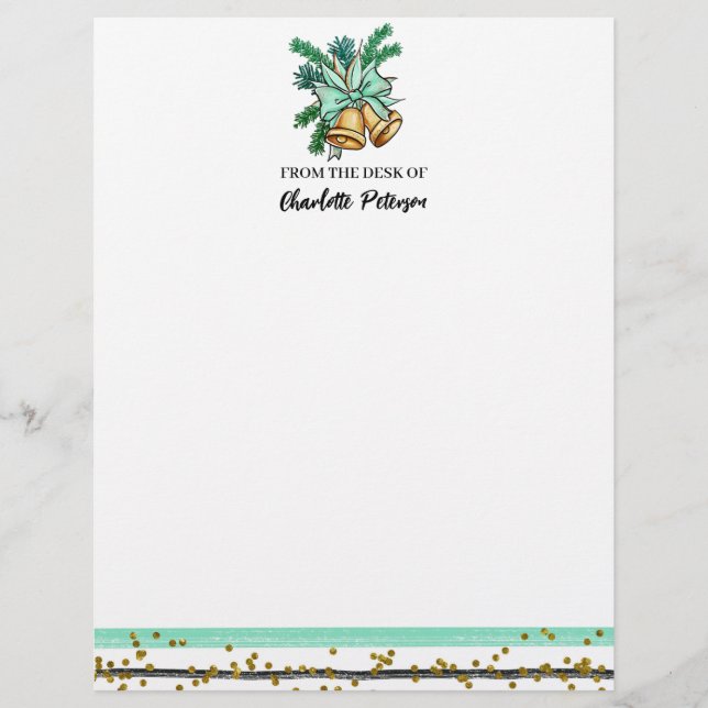 Watercolor Christmas Bell and Pine Leaves Letterhead (Front)