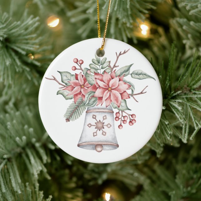 Watercolor Christmas Bell Ceramic Ornament (Tree)