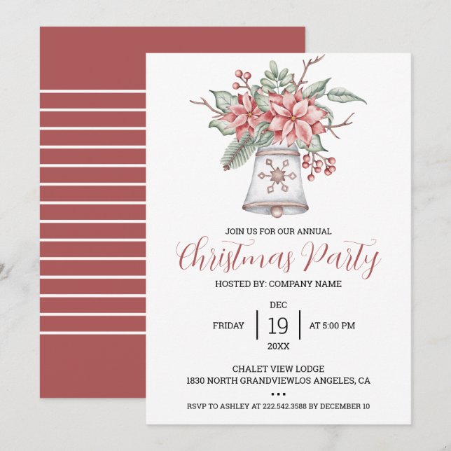 Watercolor Christmas Bell  Invitation (Front/Back)