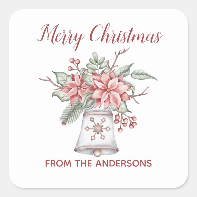 Watercolor Christmas Bell  Square Sticker (Front)