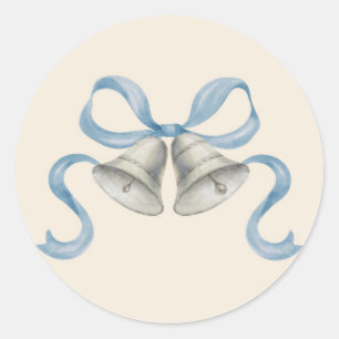 Watercolor Christmas Bells & Bow Sticker - Blue