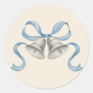 Watercolor Christmas Bells & Bow Sticker - Blue