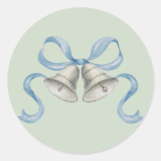 Watercolor Christmas Bells & Bow Sticker - Blue