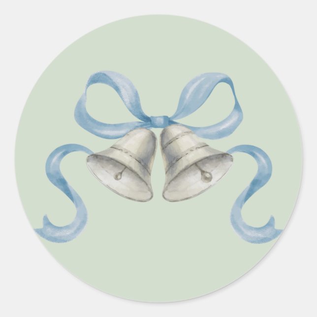 Watercolor Christmas Bells & Bow Sticker - Blue (Front)