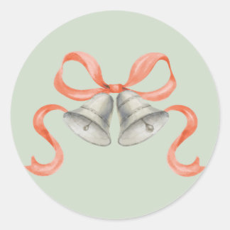 Watercolor Christmas Bells & Bow Sticker - Red