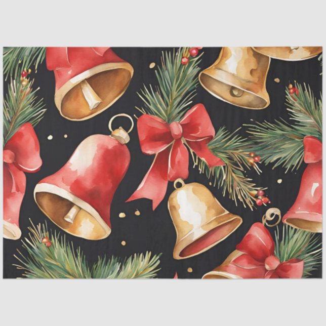 Watercolor Christmas Bells Tissue Paper (Front)