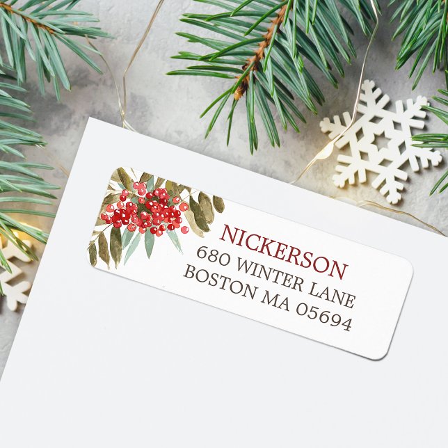 Watercolor Christmas Berries Adresse de retour (Watercolor Christmas Berries Return Address Label)