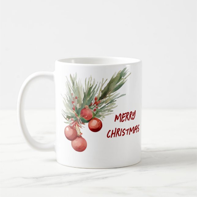 Watercolor Christmas Berries  Coffee Mug (Left)