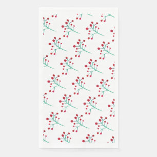 Watercolor Christmas Berry Sprigs Painted Pattern Napkin