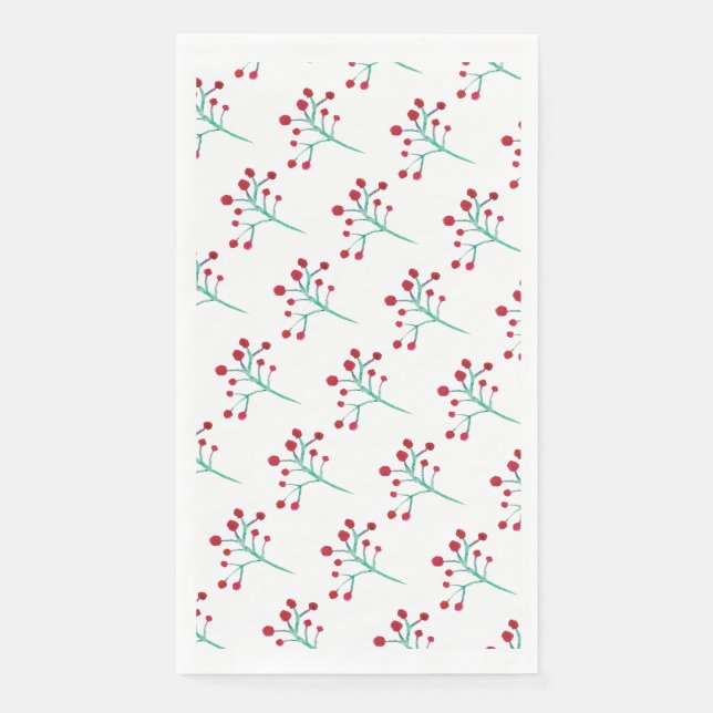 Watercolor Christmas Berry Sprigs Painted Pattern Napkin (Front)