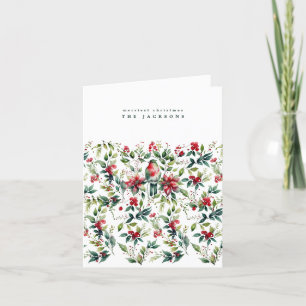 Watercolor Christmas Bird and Botanicals   Photo Holiday Card