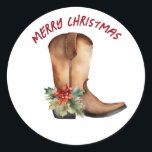 Watercolor Christmas Boot  Classic Round Sticker<br><div class="desc">Watercolor Christmas Boot Classic Round Sticker 
Crafts & Party Supplies > Gift Wrapping Supplies > Stickers & Labels</div>
