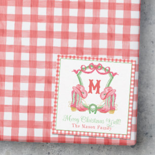 Watercolor Christmas Boots Monogram Crest Photo Card