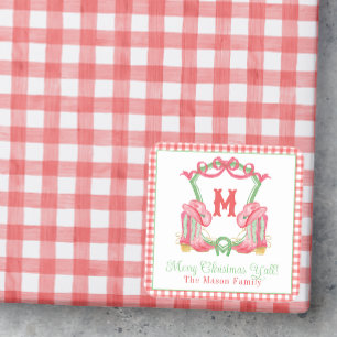 Watercolor Christmas Boots  Monogram Crest Photo Square Sticker