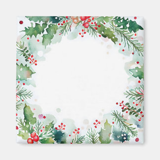 Watercolor Christmas Border Holly and Berries Magnet
