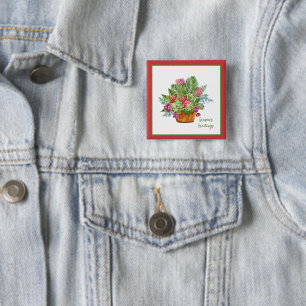 Watercolor Christmas botanical bouquet  2 Inch Square Button