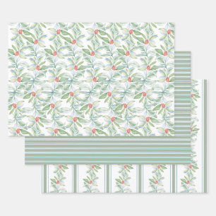 Watercolor Christmas Botanical Wrapping Paper Sheet
