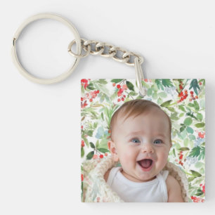 Watercolor Christmas Bouquet Baby First Christmas Keychain
