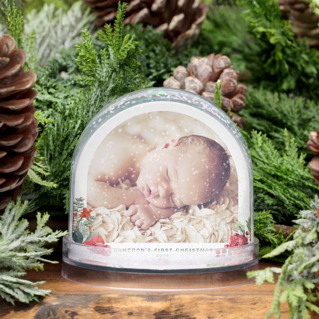 Watercolor Christmas Bouquet Baby First Christmas Snowglobe (Winter)