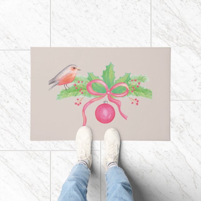 Watercolor Christmas Bouquet Doormat (Indoor)