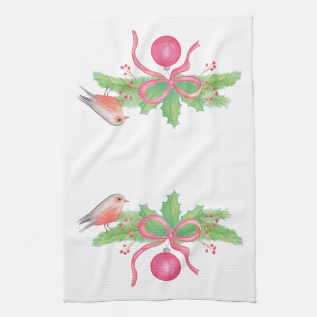 Watercolor Christmas Bouquet Kitchen Towel (Vertical)