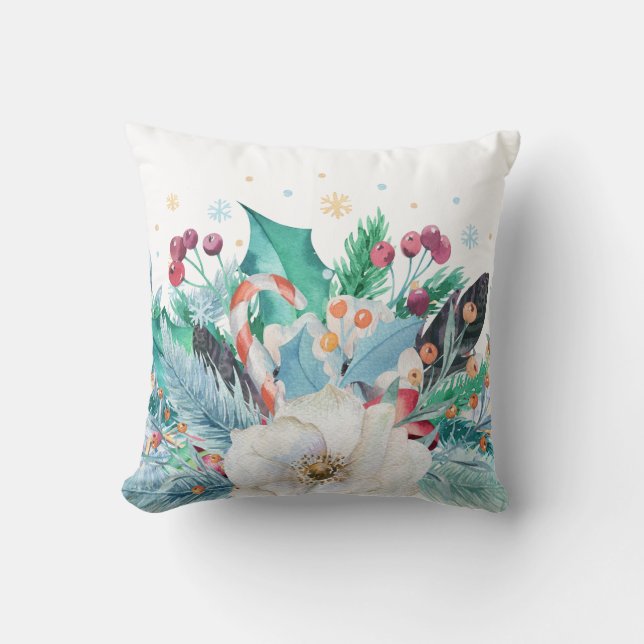 Watercolor Christmas Bouquet  Throw Pillow (Front)